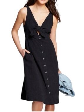 Universal Thread Target Tie Front Black Midi Dress Size M